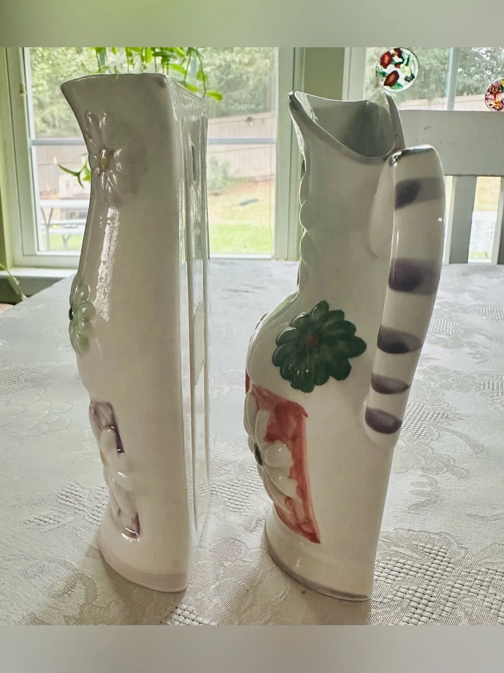 Retro MCM Hand-Painted Raised Daisy Floral Wall Planters - Set of 2